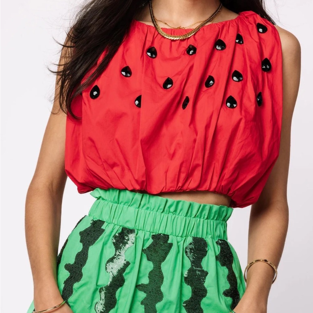 Brand New QUEEN OF SPARKLES QOS Watermelon Bubble Crop Top